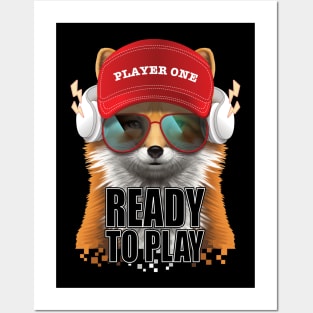 Ready to play fox sunglasses red cap headphone Posters and Art